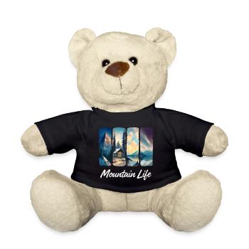 Mountain View with Forest Cabin and Lake - Teddy Bear - black - Front