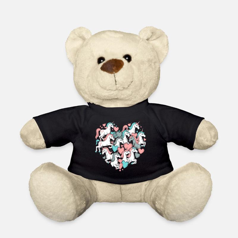 Einhorn Einhörner Herz Herzform Liebe Bunt Süß - Teddy - Schwarz