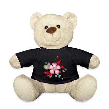 Rose hips and dog rose blossom – nature motif - Teddy Bear - black - Front