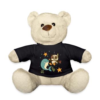 Panda taucht mit Delfin im Meer - Teddy - Schwarz - Vorne