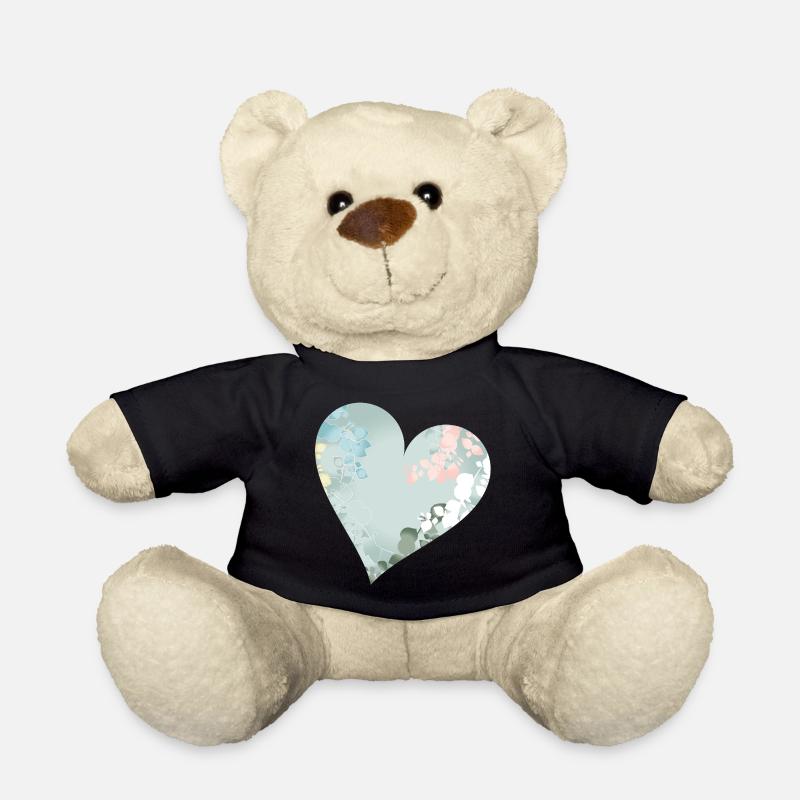 Pastellfarbenes Herz mit floralem Muster - Teddy - Schwarz