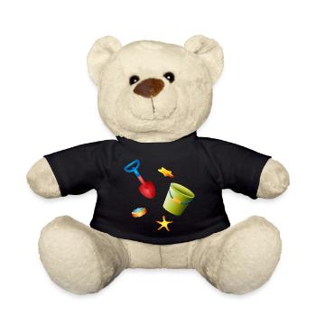 Pelle colorée et seau avec des moules sur la plage - Nounours - noir - Devant