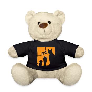 Halloween Katze Maus Blumen orange Fenster  - Teddy - Schwarz - Vorne