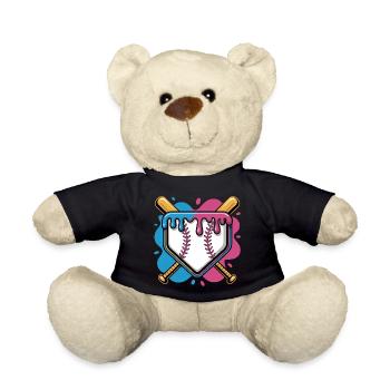 Baseball Home Plate Pink Blau Gekreuzte Schlaeger - Teddy - Schwarz - Vorne