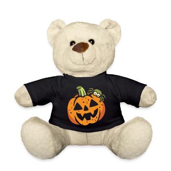Funny Halloween pumpkin with spider - Teddy Bear - black - Front