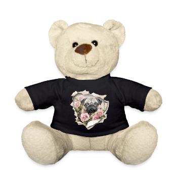 Mops Blumen Vintage - Teddy - Schwarz - Vorne