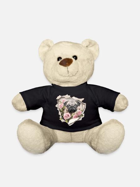 Mops Blumen Vintage - Teddy - Schwarz