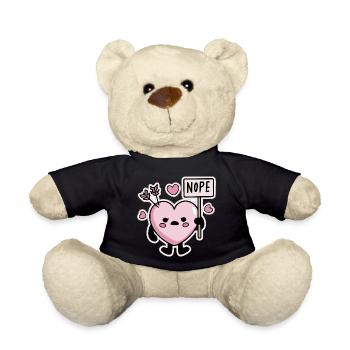 Kawaii Herz Nope Schild Anti Valentinstag - Teddy - Schwarz - Vorne
