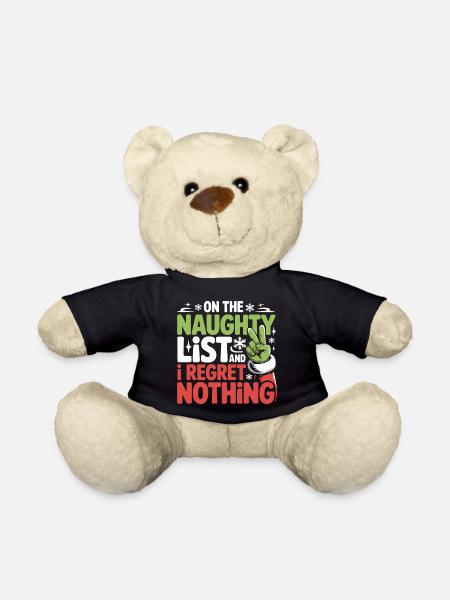 Funny Naughty List Regret Nothing Christmas - Teddy Bear - black