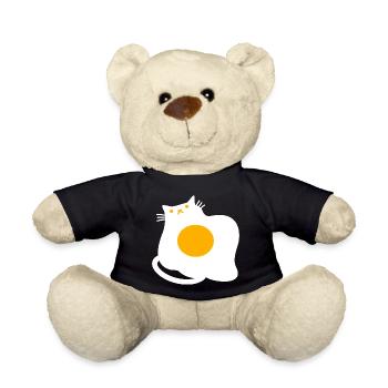 Funny Cat as Fried Egg Cooking Chef - Teddy Bear - black - Front