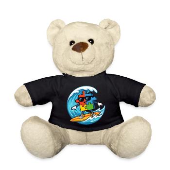Cool Surfing Puzzle Piece Mascot Summer Beach Art - Teddy Bear - black - Front