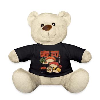 Sushi Retro Japan Style Illustration - Teddy Bear - black - Front