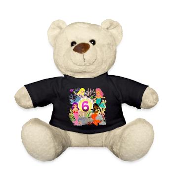 6. Geburtstag Mädchen Meerjungfrau ich bin 6 Jahre - Teddy - Schwarz - Vorne