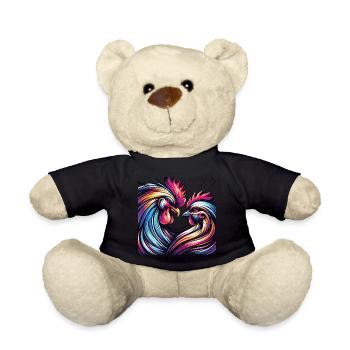Feathered Love Rooster and Chicken in Love - Teddy Bear - black - Front