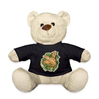 Sleeping bunny in clover Easter motif - Teddy Bear - black - Front