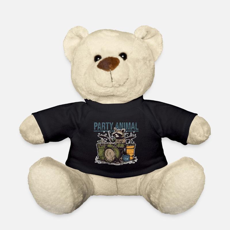 Party Tier Waschbär Schlagzeug - Teddy - Schwarz