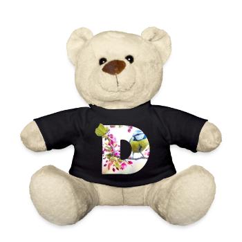spring bird butterfly d - Teddy Bear - black - Front