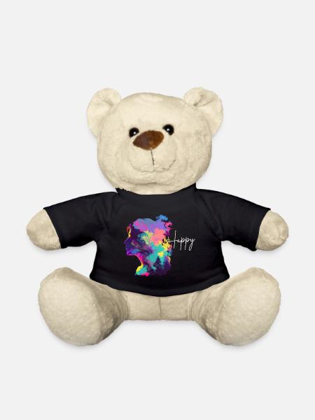 Happy Colorful Woman Design - Teddy Bear - black