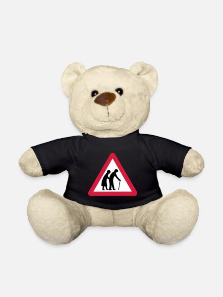 Caution Old People Crossing Traffic Sign - Teddy Bear - black
