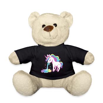 Unicorn Puking Rainbow Colorful Colorful Funny - Teddy Bear - black - Front
