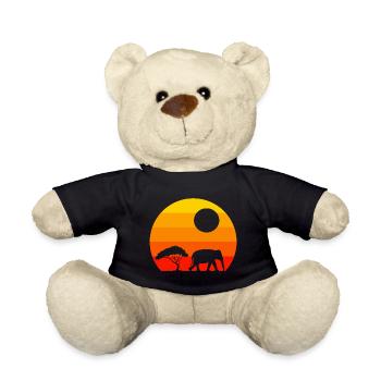 Africa Animal Tree Sunset Retro Elephant - Teddy Bear - black - Front