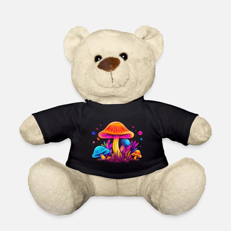 Magic Mushroom Design Colorful - Teddy Bear - black