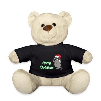 Joyeux Noël raton laveur avec bonnet de père Noël - Nounours - noir - Devant