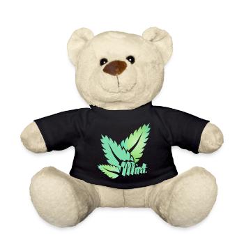 stilisierte grüne Minze Blätter mit Typografie - Teddy - Schwarz - Vorne