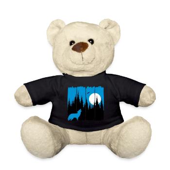 Wolf vor Mond/Sonne Waldbewohner Waldtier Geschenk - Teddy - Schwarz - Vorne