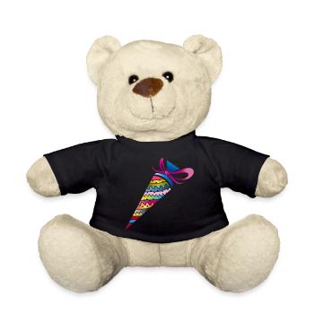 kunterbunte gemusterte Schultüte zur Einschulung - Teddy - Schwarz - Vorne
