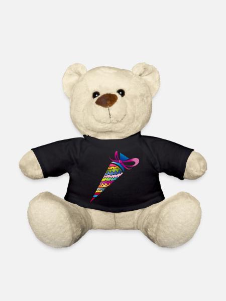 kunterbunte gemusterte Schultüte zur Einschulung - Teddy - Schwarz