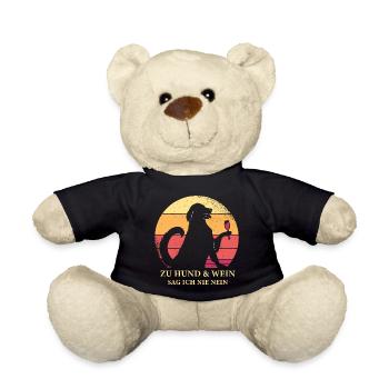Zu Hund und Wein sag ich nie nein Hunde freund - Teddy - Schwarz - Vorne