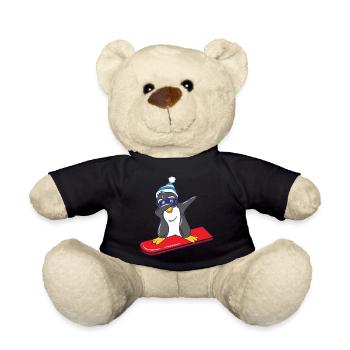 Winter Snowboarder Penguin on Snowboard - Teddy Bear - black - Front