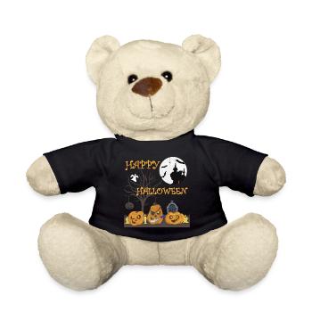 Halloween Creepy Pumpkin, Bat T-Shirt - Teddy Bear - black - Front