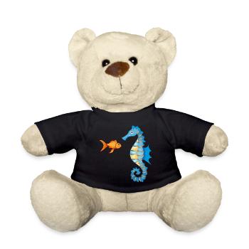 cute comic goldfish and seahorses - Teddy Bear - black - Front