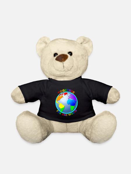 Statement: "For One World" - Rainbow Colors - Teddy Bear - black