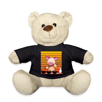 Pork tries sushi with chopsticks - Teddy Bear - black - Front