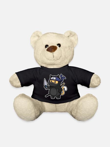 Humour Chat mignon Kawaii Chibi en Ninja Chat - Nounours - noir