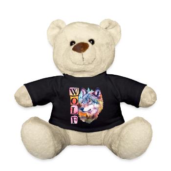 Wolf Wolfskopf Tier Natur Wildnis Wald Bäume Kunst - Teddy - Schwarz - Vorne