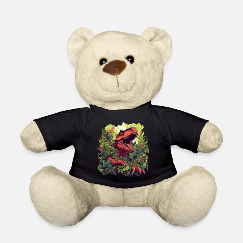 T-Rex mit Blumen /Dinosaurier Design - Teddy - Schwarz