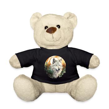 Wolf Wolfskopf Natur Wildnis Wald Bäume Kunst - Teddy - Schwarz - Vorne