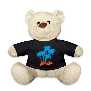 Urlaub Palmen Banderole Vektor Ferien Camping Fun - Teddy - Schwarz - Vorne