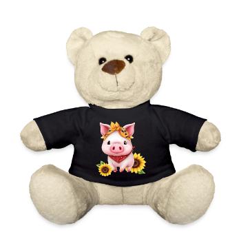 Schwein mit Bandana und Sonnenblume, Charmantes - Teddy - Schwarz - Vorne