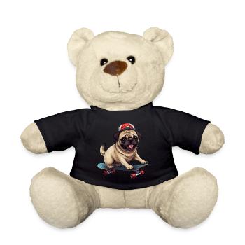 Skateboardender Mops: Dynamisches Hund- und - Teddy - Schwarz - Vorne