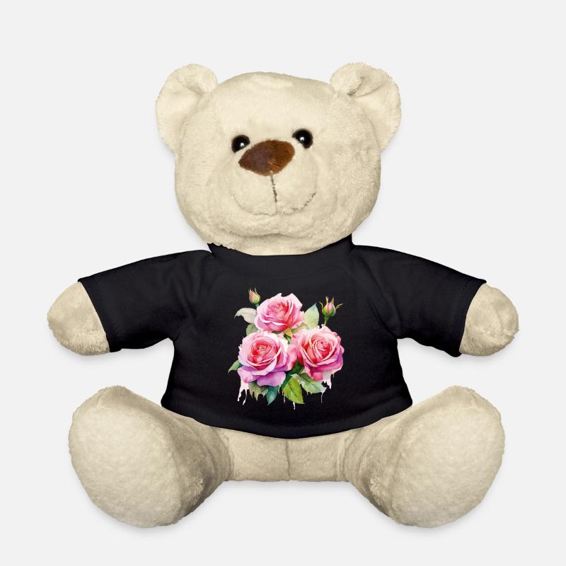 Roses Rose Blossom Flowers Pink Pink Floral Pattern - Teddy Bear - black