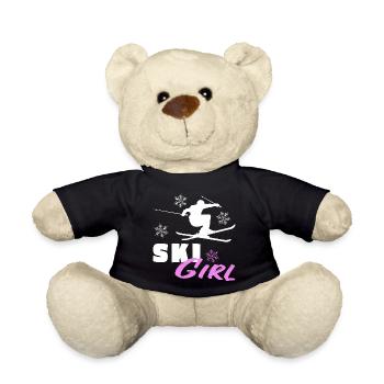 Ski Girl Girl Skier Skiing Slope Mountain - Teddy Bear - black - Front