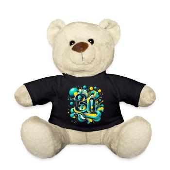 30 ans anniversaire rétro futuriste 3D bleu jaune - Nounours - noir - Devant