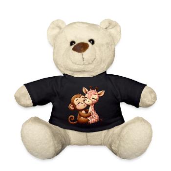 Cuddling Monkey And Giraffe In Love - Teddy Bear - black - Front