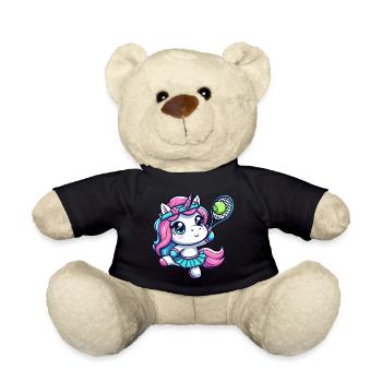 Niedliches Einhorn als Tennisspielerin - Lustiges - Teddy - Schwarz - Vorne