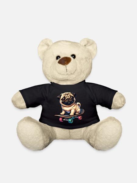 Skateboard Mops, Hund Skateboarder - Teddy - Schwarz